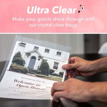 Pack It Chic - 11” X 14” (200 Pack) Clear Resealable Cello Poly Bags - Fits 11X14 Prints, Photos, Documents - Self Seal