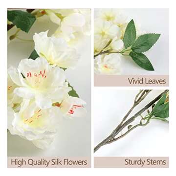 HyeFlora Artificial Cherry Blossom Branches, Faux Fake Plum Flowers Real Touch Boutique Bulk for Home Wedding Office Decoration, 35”Long Stems for Tall Vase (3PCS, White)