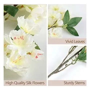 HyeFlora Artificial Cherry Blossom Branches, Faux Fake Plum Flowers Real Touch Boutique Bulk for Home Wedding Office Decoration, 35”Long Stems for Tall Vase (3PCS, White)