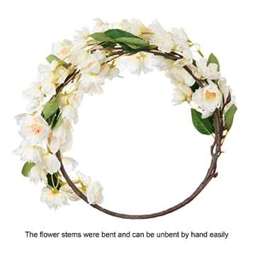 HyeFlora Artificial Cherry Blossom Branches, Faux Fake Plum Flowers Real Touch Boutique Bulk for Home Wedding Office Decoration, 35”Long Stems for Tall Vase (3PCS, White)