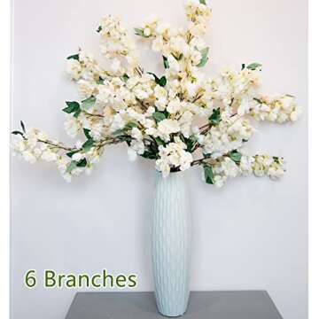 HyeFlora Artificial Cherry Blossom Branches, Faux Fake Plum Flowers Real Touch Boutique Bulk for Home Wedding Office Decoration, 35”Long Stems for Tall Vase (3PCS, White)
