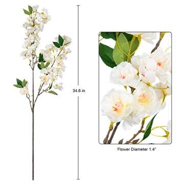 HyeFlora Artificial Cherry Blossom Branches, Faux Fake Plum Flowers Real Touch Boutique Bulk for Home Wedding Office Decoration, 35”Long Stems for Tall Vase (3PCS, White)