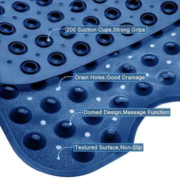 Linoows Bathtub and Shower Mats, Extra Long Non-Slip Bath Tub Mat 39 x 16 Inch, Machine Washable Bathmat with Suction Cups & Drain Holes for Bathroom Floor, Navy Blue