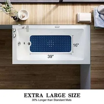 Linoows Bathtub and Shower Mats, Extra Long Non-Slip Bath Tub Mat 39 x 16 Inch, Machine Washable Bathmat with Suction Cups & Drain Holes for Bathroom Floor, Navy Blue