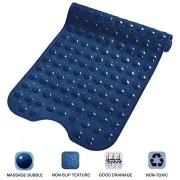 Linoows Bathtub and Shower Mats, Extra Long Non-Slip Bath Tub Mat 39 x 16 Inch, Machine Washable Bathmat with Suction Cups & Drain Holes for Bathroom Floor, Navy Blue