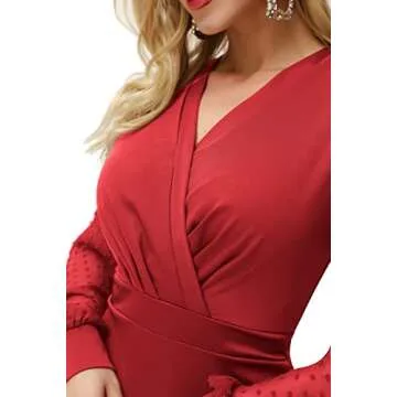 Formal Dress for Women Sheer Mesh Sleeve V Neck Cocktail Dress Size S Red