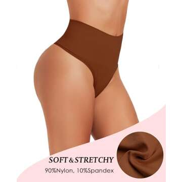 JELLYOGA Tummy Control Thong Shapewear for Women Seamless Body Shaper Panties Girdle High Waist Shaping Underwear (Brown, S)