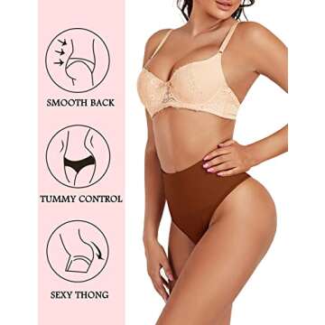 JELLYOGA Tummy Control Thong Shapewear for Women Seamless Body Shaper Panties Girdle High Waist Shaping Underwear (Brown, S)