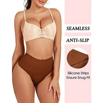 JELLYOGA Tummy Control Thong Shapewear for Women Seamless Body Shaper Panties Girdle High Waist Shaping Underwear (Brown, S)