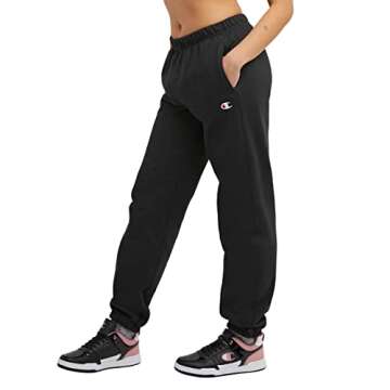 Champion, Reverse Weave, Fleece Joggers, Sweatpants for Women, 30", Black C Logo, Small