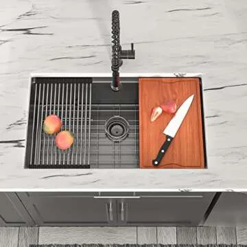 Dcolora 33" Black Undermount Kitchen Sink Workstation NANO-PVD Kitchen Sinks with Ledge Round Corner...