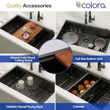 Dcolora 33" Black Undermount Kitchen Sink Workstation NANO-PVD Kitchen Sinks with Ledge Round Corner 16 Gauge Stainless Steel Single Bowl Basin, Gunmetal Black 33"x19’x10", DC-U7706