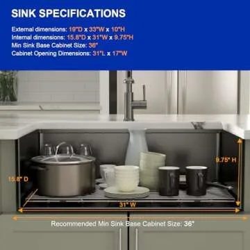 Dcolora 33" Black Undermount Kitchen Sink Workstation NANO-PVD Kitchen Sinks with Ledge Round Corner 16 Gauge Stainless Steel Single Bowl Basin, Gunmetal Black 33"x19’x10", DC-U7706