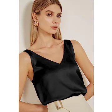 Stylish AJANKE Women's Satin V Neck Tank Top for Summer