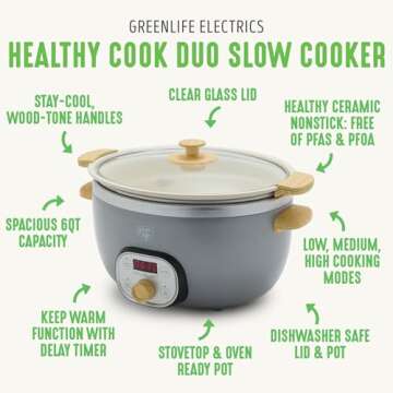 GreenLife 6 QT Ceramic Non Stick Slow Cooker - Cook Smart!