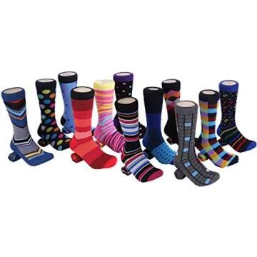 Marino Mens Dress Socks - Colorful Funky Socks for Men - Cotton Fashion Patterned Mens Socks - 12 Pack - Cool Collection - 10-13
