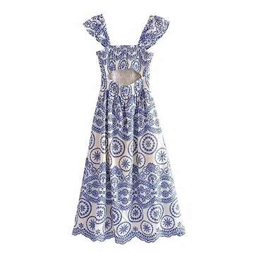 TAMYID Women's Dresses， Women Embroidery Dress Backless Ruffled Straps Female Dresses Vestidos