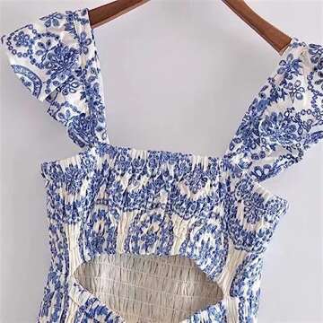 TAMYID Women's Dresses， Women Embroidery Dress Backless Ruffled Straps Female Dresses Vestidos