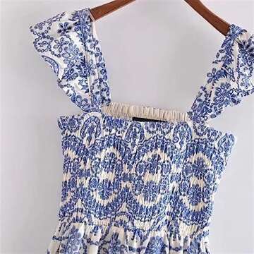 TAMYID Women's Dresses， Women Embroidery Dress Backless Ruffled Straps Female Dresses Vestidos