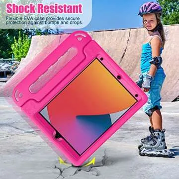 AVAWO Kids Case for iPad 10.2" 9th & 8th & 7th Generation, iPad 10.2 2021/2020/2019 Case with Built-in Screen Protector, Light Weight Shock Proof Handle Stand Kids Friendly Cover for iPad 10.2" - Pink