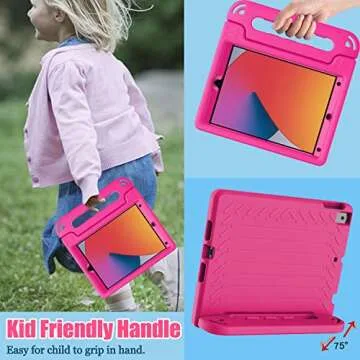 AVAWO Kids Case for iPad 10.2" 9th & 8th & 7th Generation, iPad 10.2 2021/2020/2019 Case with Built-in Screen Protector, Light Weight Shock Proof Handle Stand Kids Friendly Cover for iPad 10.2" - Pink