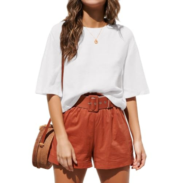 ANRABESS Women Linen Shirts Short Sleeve Oversized Casual Loose Crop Tops Tshirts Summer Cute Tees O...