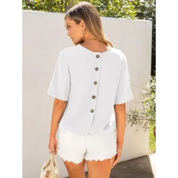 ANRABESS Women Linen Shirts Short Sleeve Oversized Casual Loose Crop Tops Tshirts Summer Cute Tees Outfits Blouse 2025 White Small