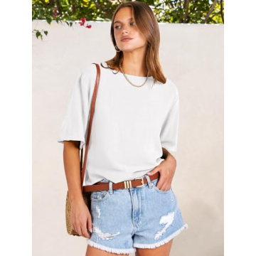 ANRABESS Women Linen Shirts Short Sleeve Oversized Casual Loose Crop Tops Tshirts Summer Cute Tees Outfits Blouse 2025 White Small