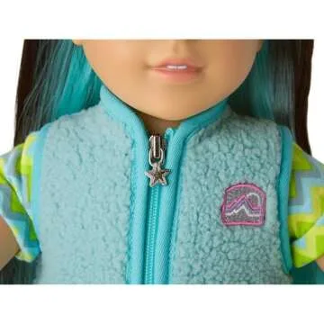 American Girl Corinne Tan Girl of the Year 2022 18-inch Doll Camping Outfit with Vest, Tee, and Sandals, For Ages 8+