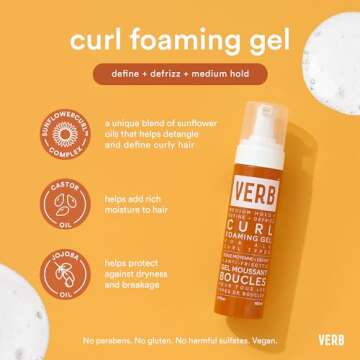 VERB Curl Foaming Gel – Frizz Control Mousse for Curl Definition – Curl Enhancing Hair Product for Medium Hold – Locking Gel for Waves, Soft Curls and Coils, 6.7 fl oz