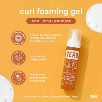 VERB Curl Foaming Gel – Frizz Control Mousse for Curl Definition – Curl Enhancing Hair Product for Medium Hold – Locking Gel for Waves, Soft Curls and Coils, 6.7 fl oz