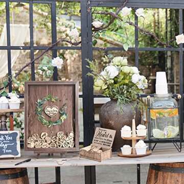 Y&K Homish Wedding Guest Book, Guest Book Alternative Favors with 80 Hearts & Green Wreath, Wedding Decorations for Reception(Rustic Brown)