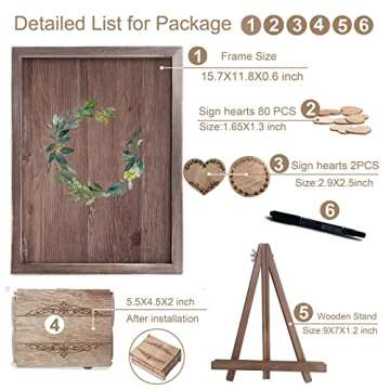 Y&K Homish Wedding Guest Book, Guest Book Alternative Favors with 80 Hearts & Green Wreath, Wedding Decorations for Reception(Rustic Brown)