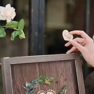 Y&K Homish Wedding Guest Book, Guest Book Alternative Favors with 80 Hearts & Green Wreath, Wedding Decorations for Reception(Rustic Brown)