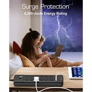 Witeem Surge Protector Power Strip - 12 Outlets,4 USB 6A Ports, 6Ft Extension Cord, 1875W/15A, 4360Joules, Overload Protection - Ideal for Home & Office Use (Black-USB6A)