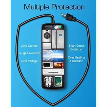 Witeem Surge Protector Power Strip - 12 Outlets,4 USB 6A Ports, 6Ft Extension Cord, 1875W/15A, 4360Joules, Overload Protection - Ideal for Home & Office Use (Black-USB6A)