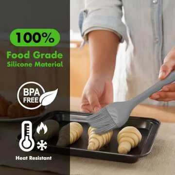 HOTEC Basting Brushes Silicone Heat Resistant Pastry Brushes Spread Oil Butter Sauce Marinades for BBQ Grill Barbecue Baking Kitchen Cooking BPA Free Dishwasher Safe (Grey 2)