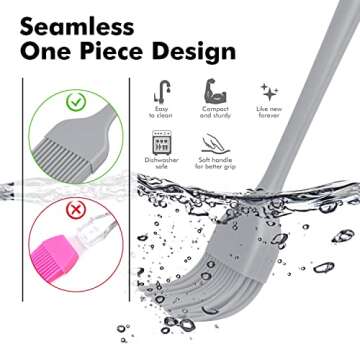 HOTEC Basting Brushes Silicone Heat Resistant Pastry Brushes Spread Oil Butter Sauce Marinades for BBQ Grill Barbecue Baking Kitchen Cooking BPA Free Dishwasher Safe (Grey 2)