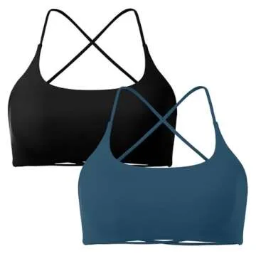 SUUKSESS Women 2 Piece Open Back Sports Bra Pack Strappy Workout Gym Yoga Crops (Blue & Black, XS)