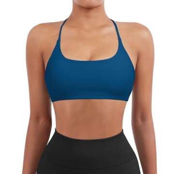SUUKSESS Women 2 Piece Open Back Sports Bra Pack Strappy Workout Gym Yoga Crops (Blue & Black, XS)