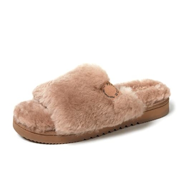 Dearfoams Women's Fireside Cairns Shearling Easy on/Off Slide Sandal Slipper