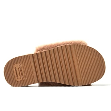 Dearfoams Women's Fireside Cairns Shearling Easy on/Off Slide Sandal Slipper