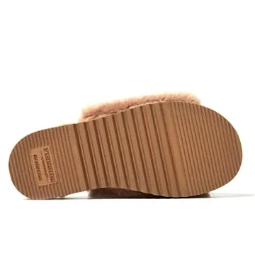 Dearfoams Women's Fireside Cairns Shearling Easy on/Off Slide Sandal Slipper