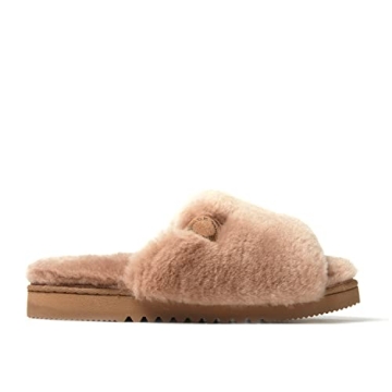 Dearfoams Women's Fireside Cairns Shearling Easy on/Off Slide Sandal Slipper