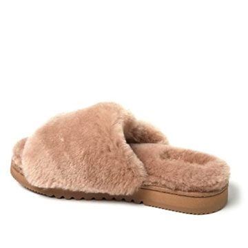 Dearfoams Women's Fireside Cairns Shearling Easy on/Off Slide Sandal Slipper