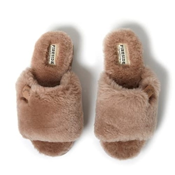 Dearfoams Women's Fireside Cairns Shearling Easy on/Off Slide Sandal Slipper