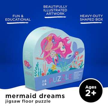 Crocodile Creek Jigsaw Puzzle, 12 Piece Beginner Puzzle for Kids Ages 2 Years & Up, Finished Size 12 x 9 inches, Mermaid Dreams