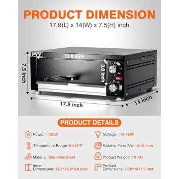 PYY Electric Pizza Oven Indoor Countertop Pizza Oven Commercial Pizza Maker Machine for Home with Timer Stainless Steel Pizza Cooker