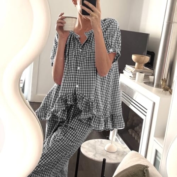 ZZEVOLSS Gingham Pajama Set Stylish Comfortable Lounge Wear