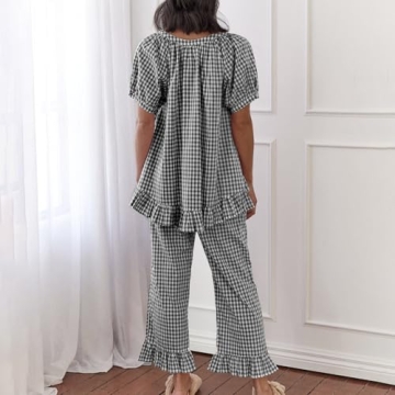 ZZEVOLSS Gingham Pajama Set Stylish Comfortable Lounge Wear